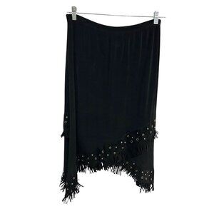 Slinky Brand Black Fringe Asymmetrical Skirt With Grommet Detail L
